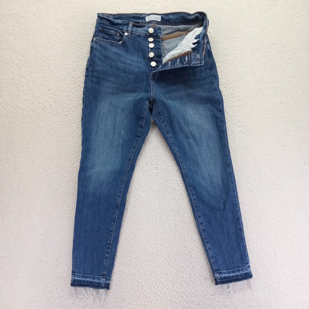 LOFT The Skinny‎ Jeans Womens 27/4P Petite High Rise Button Fly Raw Hem Blue